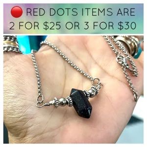 🔴Handmade Double terminated blue midnight goldstone gem adjustable choker